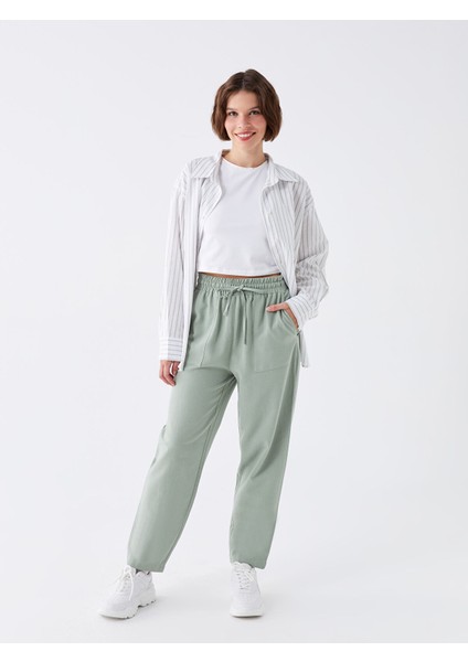 Yeni Sezon Beli Lastikli Düz Keten Karışımlı Kadın Pantolon