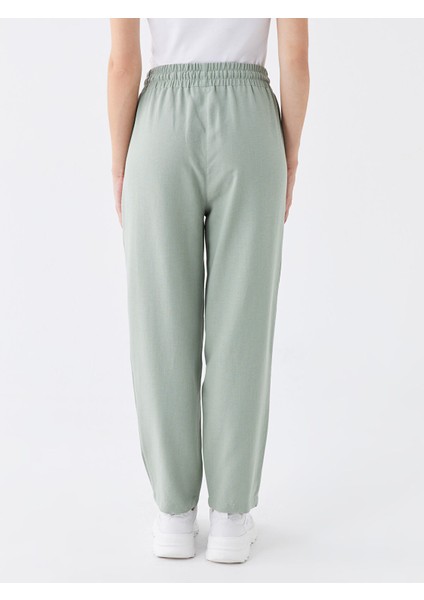 Yeni Sezon Beli Lastikli Düz Keten Karışımlı Kadın Pantolon fırsatları