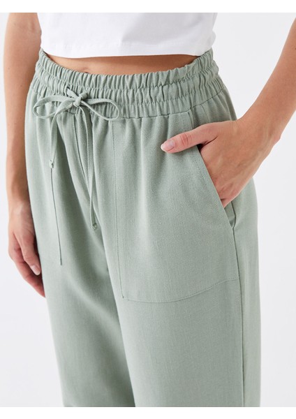 Yeni Sezon Beli Lastikli Düz Keten Karışımlı Kadın Pantolon indirimleri