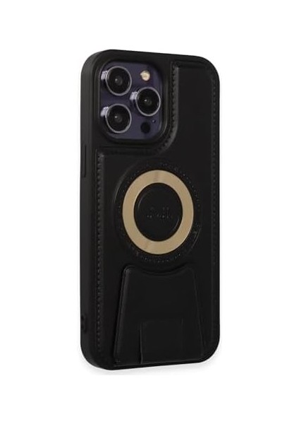 Aksesuar 14 Pro Max Için ile Uyumlu Arkası Deri Görünümlü, Yapıya Sahip Kamera Çerçeveli Ultra Güçlendirilmiş Özellikli Açılır Darbeye Dayanıklı Kılıf (Siyah) fiyatları