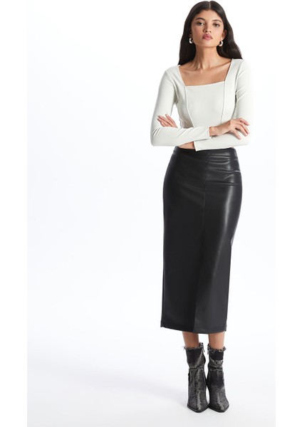 Yeni Sezon Dar Fit Düz Deri Görünümlü Kadın Etek fiyatları