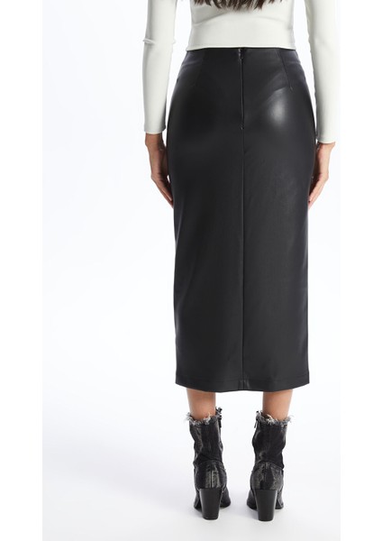 Yeni Sezon Dar Fit Düz Deri Görünümlü Kadın Etek fırsatları