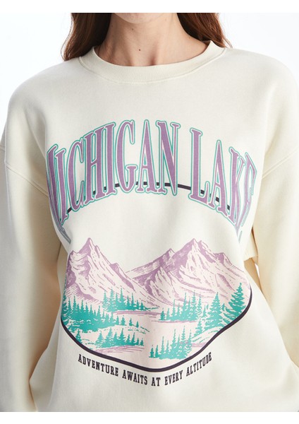 Yeni Sezon Bisiklet Yaka Baskılı Oversize Kadın Kalın Sweatshirt modelleri