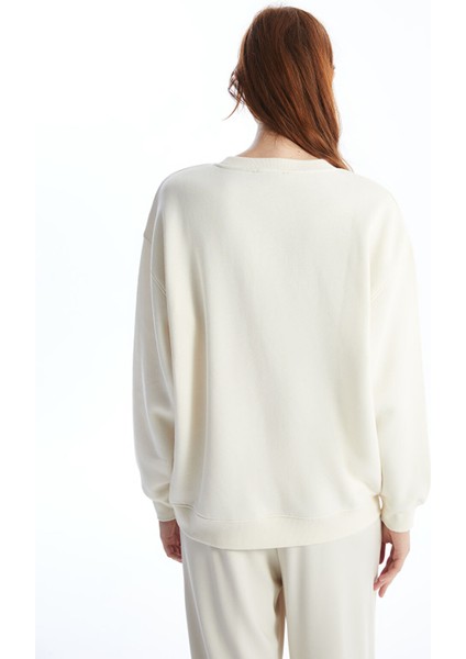 Yeni Sezon Bisiklet Yaka Baskılı Oversize Kadın Kalın Sweatshirt fırsatları