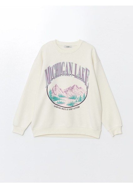 Yeni Sezon Bisiklet Yaka Baskılı Oversize Kadın Kalın Sweatshirt indirimleri