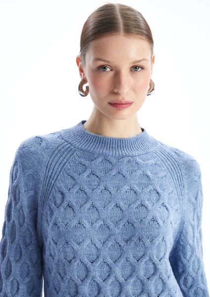 Yeni Sezon Bisiklet Yaka Kendinden Desenli Uzun Kollu Kadın Triko Kazak modelleri