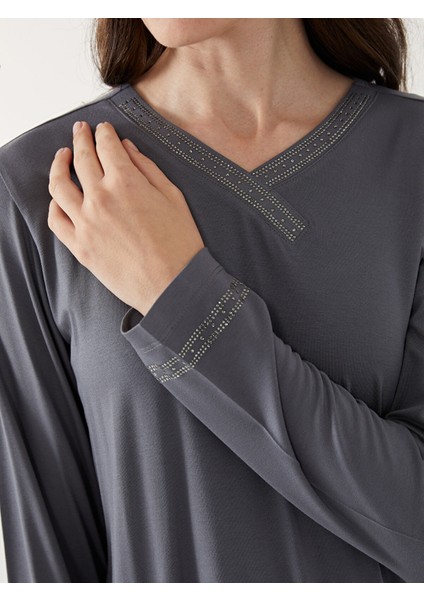 Yeni Sezon V Yaka Parlak Taşlı Kadın Bluz modelleri