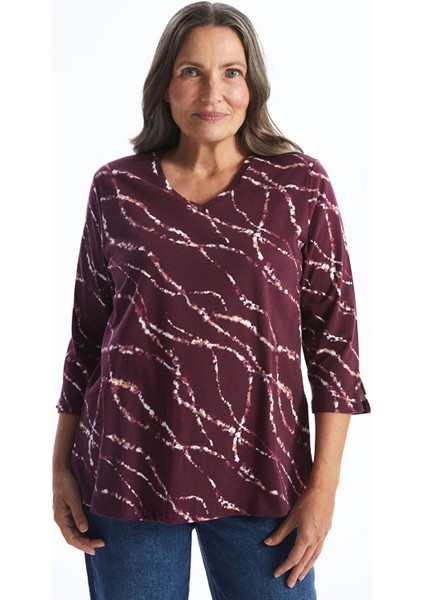 Yeni Sezon V Yaka Desenli Kadın Bluz