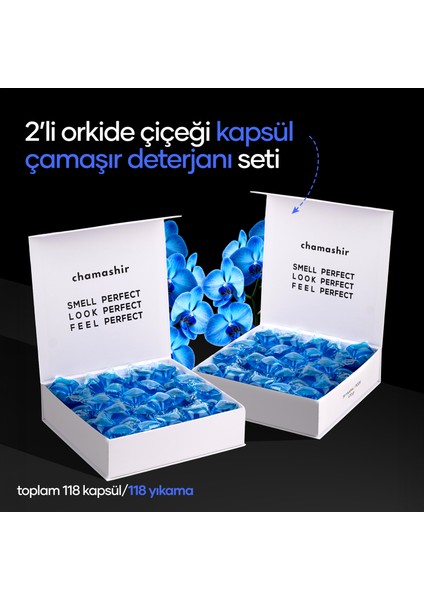 2'li Orkide Çiçeği Kokulu Kapsül Çamaşır Deterjanı Seti (59 Yıkama) - Renkliler ve Beyazlar Için