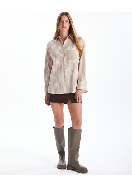 Yeni Sezon Çizgili Oversize Poplin Kadın Gömlek fiyatları