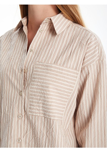Yeni Sezon Çizgili Oversize Poplin Kadın Gömlek modelleri