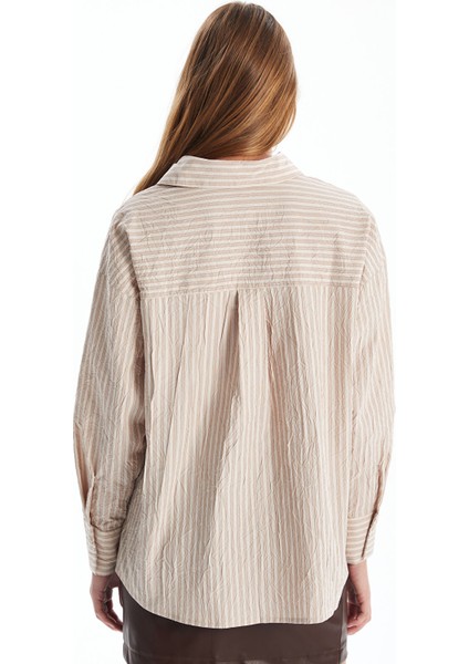 Yeni Sezon Çizgili Oversize Poplin Kadın Gömlek fırsatları