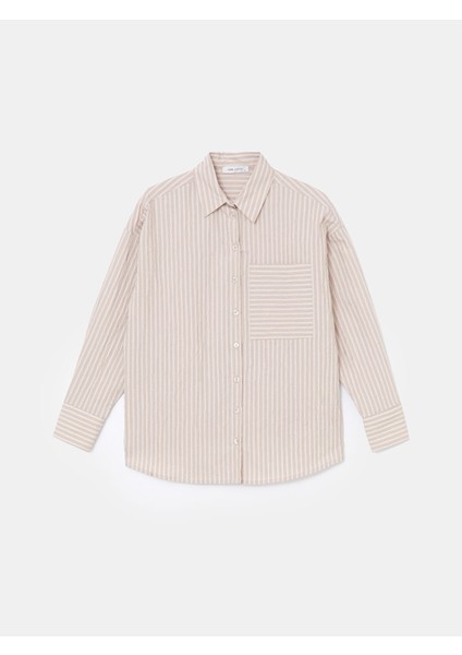 Yeni Sezon Çizgili Oversize Poplin Kadın Gömlek indirimleri