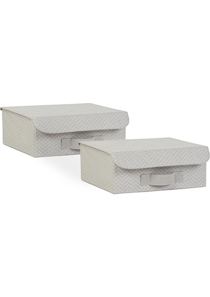 Textile 2&apos;li Gri Kapaklı Kutu Set 30 x 23 x 11 cm