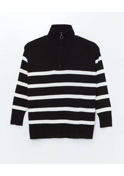 Yeni Sezon Dik Yaka Çizgili Oversize Kadın Triko Kazak indirimleri