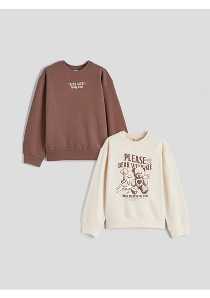 Yeni Sezon Bisiklet Yaka Kız Çocuk Sweatshirt 2'li