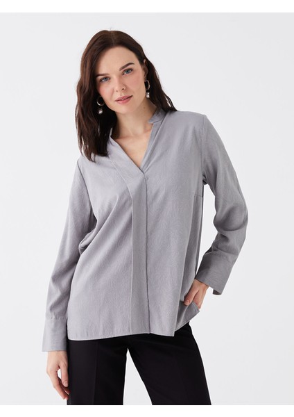 Yeni Sezon Kaçık Yaka Desenli Uzun Kollu Kadın Bluz fiyatları