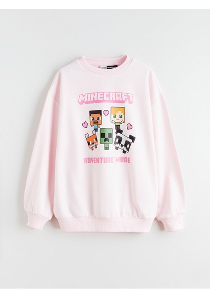 Yeni Sezon Bisiklet Yaka Minecraft Baskılı Kız Çocuk Sweatshirt