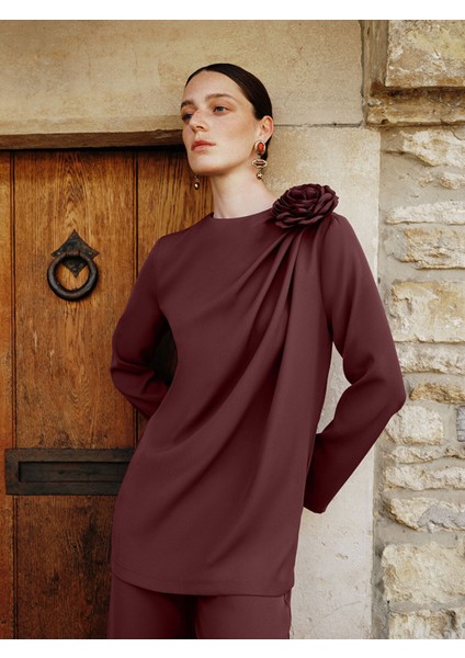 Yeni Sezon Bisiklet Yaka Büzgülü Krep Bluz