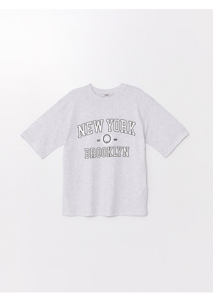 Yeni Sezon Bisiklet Yaka Baskılı Oversize Kadın Tişört indirimleri