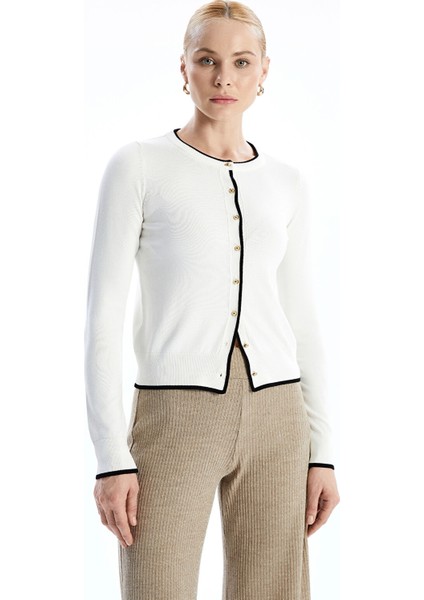 Yeni Sezon Bisiklet Yaka Renk Bloklu Kadın Triko Hırka