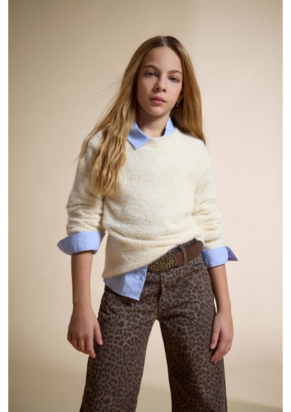 Kız Çocuk Regular Fit Bisiklet Yaka Triko Kazak Y2640A625WN