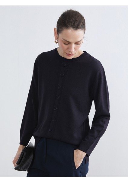 Yeni Sezon Bisiklet Yaka Taşlı Kadın Triko Kazak