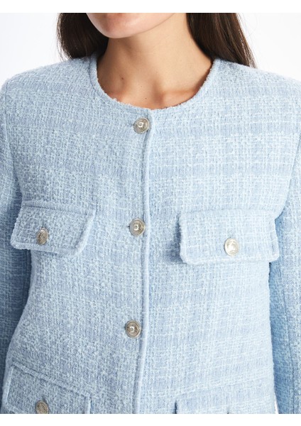 Yeni Sezon Bisiklet Yaka Desenli Uzun Kollu Kadın Tüvit Ceket modelleri