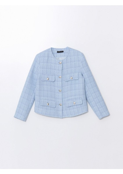 Yeni Sezon Bisiklet Yaka Desenli Uzun Kollu Kadın Tüvit Ceket indirimleri