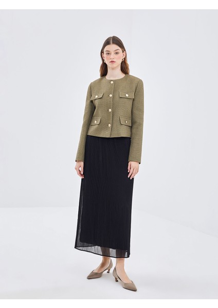 Yeni Sezon Bisiklet Yaka Dokulu Kadın Tüvit Ceket fırsatları