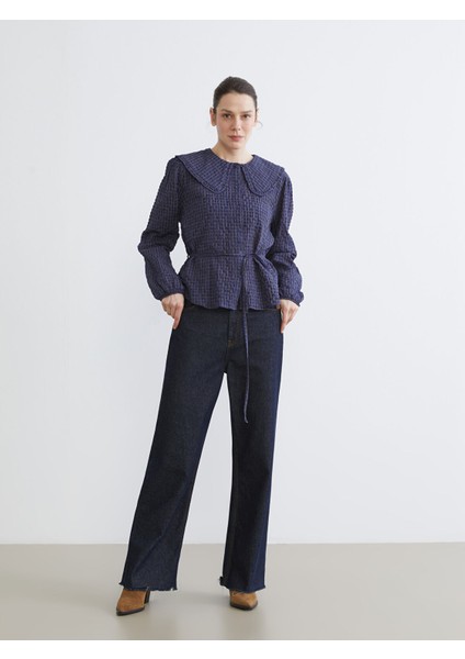 Yeni Sezon Bebe Yaka Ekose Gofre Kadın Gömlek fiyatları