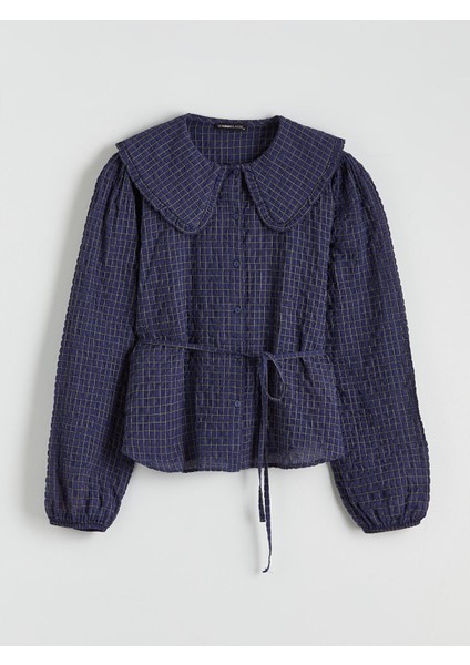 Yeni Sezon Bebe Yaka Ekose Gofre Kadın Gömlek indirimleri