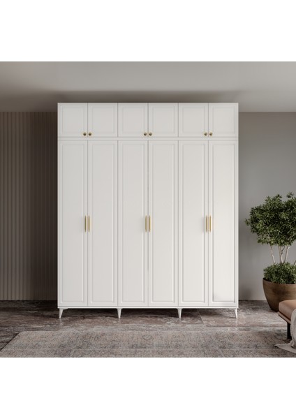 Milas Gold 6 Kapaklı Komple Mdf Ayaklı Yüklüklü Gardırop -Elbise Dolabı - Yüklük Dolabı fiyatları