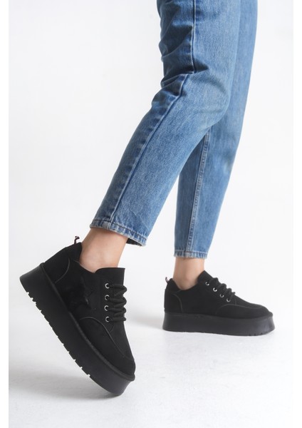 Kadın Halat Bağcıklı Süet Yıldız Detaylı Kalın Taban Bot & Bootie