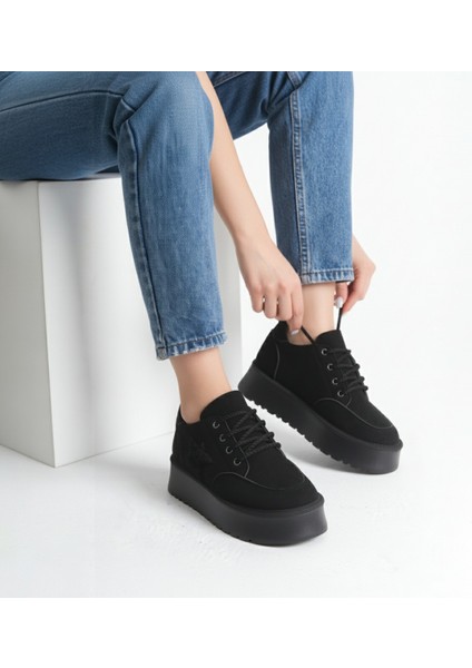 Kadın Halat Bağcıklı Süet Yıldız Detaylı Kalın Taban Bot & Bootie modelleri