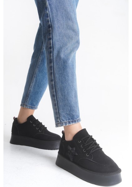 Kadın Halat Bağcıklı Süet Yıldız Detaylı Kalın Taban Bot & Bootie indirimleri