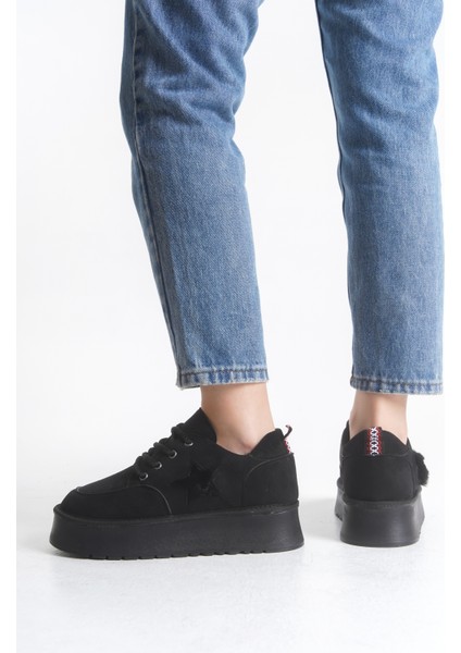 Kadın Halat Bağcıklı Süet Yıldız Detaylı Kalın Taban Bot & Bootie