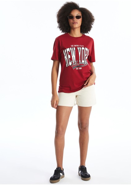 Yeni Sezon Bisiklet Yaka Baskılı Kısa Kollu Kadın Tişört fiyatları