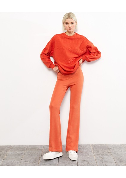 Yeni Sezon Ispanyol Paça Kendinden Desenli Kadın Pantolon