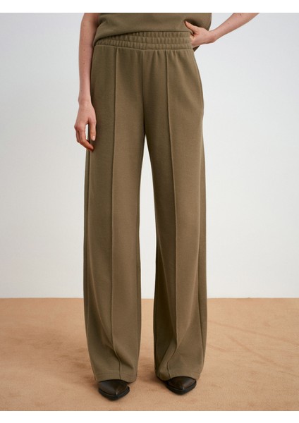 71927 Beli Lastikli Dikiş Detaylı Bol Eşofman-Açık Haki