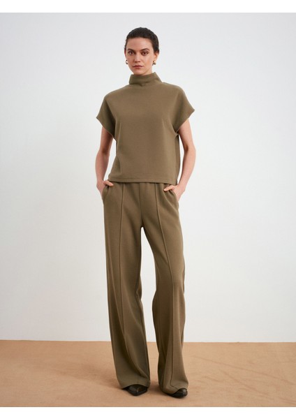 71927 Beli Lastikli Dikiş Detaylı Bol Eşofman-Açık Haki fiyatları