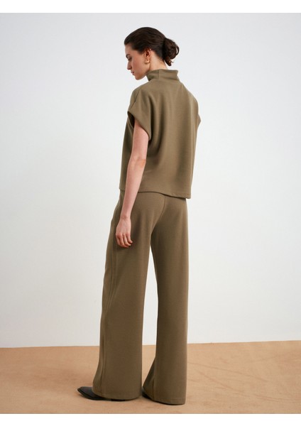 71927 Beli Lastikli Dikiş Detaylı Bol Eşofman-Açık Haki modelleri