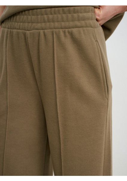 71927 Beli Lastikli Dikiş Detaylı Bol Eşofman-Açık Haki fırsatları