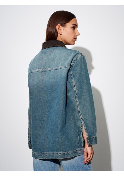 65381 %100 Pamuk Kadife Yakalı Kot Ceket-Tint fiyatları