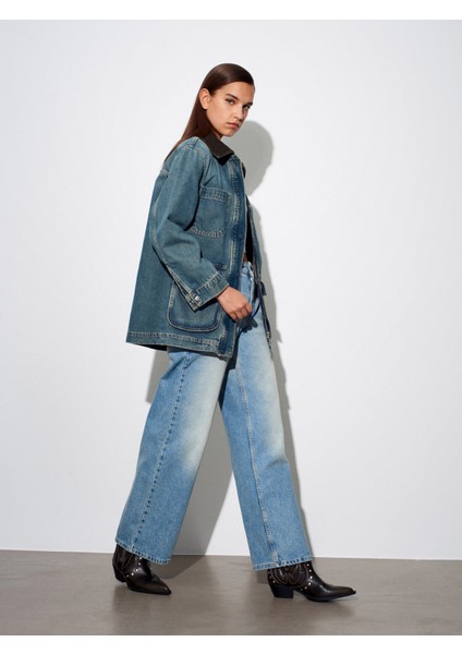 65381 %100 Pamuk Kadife Yakalı Kot Ceket-Tint indirimleri