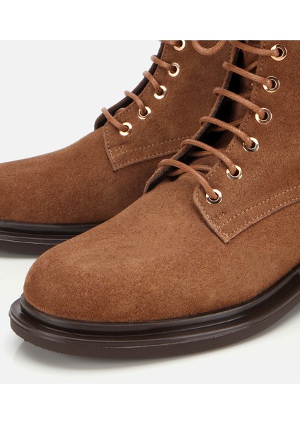 01BOH313050A340 KADIN Süet Deri Taba Bağcık Detaylı Fermuarlı Düz Bot modelleri