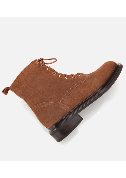 01BOH313050A340 KADIN Süet Deri Taba Bağcık Detaylı Fermuarlı Düz Bot