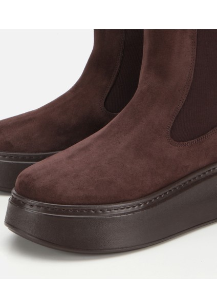 01BOH317830A480 KADIN Süet Deri Kahverengi Lastik Detaylı Kalın Tabanlı Düz Bot modelleri