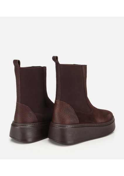 01BOH317830A480 KADIN Süet Deri Kahverengi Lastik Detaylı Kalın Tabanlı Düz Bot fırsatları