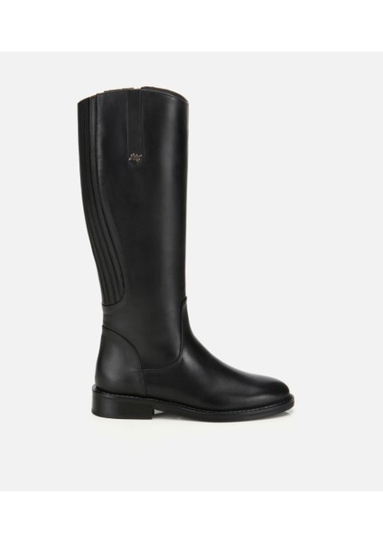 01CIH313330A100 KADIN Deri Siyah Lastik Detaylı Binici Düz Çizme